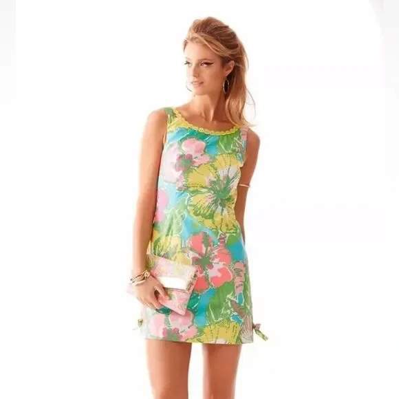 LILY PULITZER Delia Floral Shift Dress in Shorely Big Blue Flirt Size 6 - Picture 1 of 16